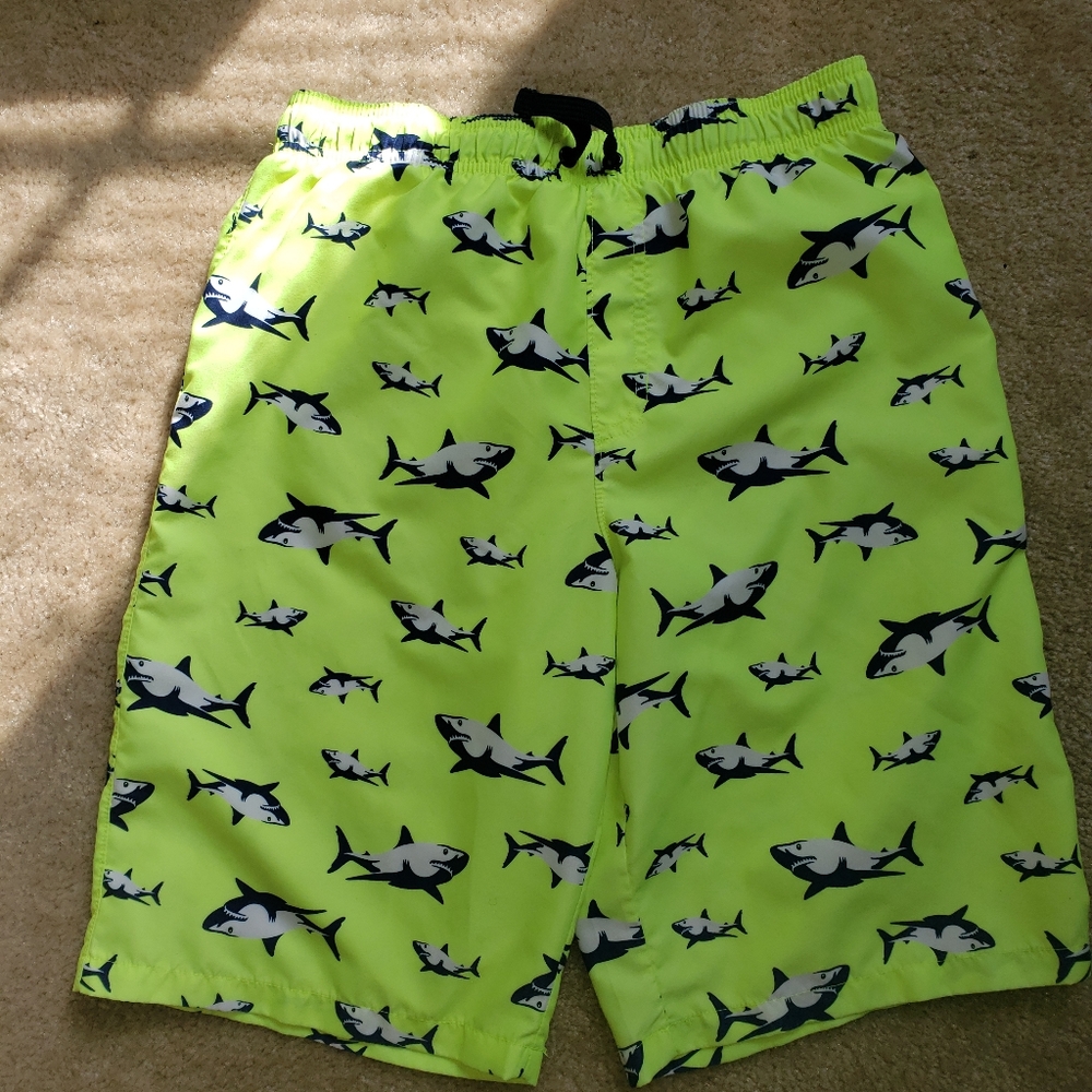 Boys neon yellowish green swim trunks sz xl